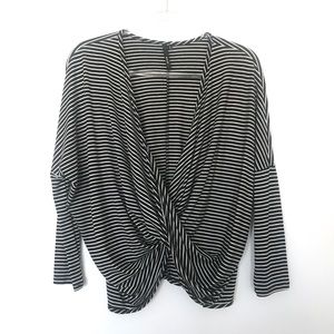 Event Tops - Event Long Sleeve Striped Draped Front Top Event Tops - Event Long Sleeve Striped Draped Front Top